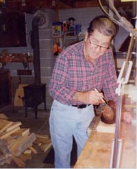 Dick working on carving in his workshop